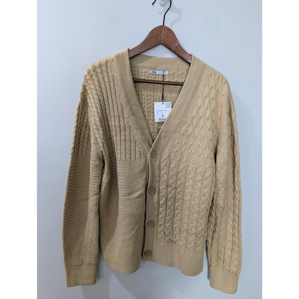 ZARA Men's Cable Knit Cardigan Sweater NWT